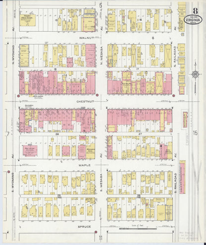 Sanborn Fire Insurance Map from Virginia, Saint Louis County, Minnesota (1915), Sheet #0008 - Complete Map Set gallery image, historic Sanborn map, vintage wall art, Minnesota Minnesota
