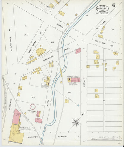 Sanborn Fire Insurance Map from Florence, Lauderdale County, Alabama (1905), Sheet #0006 - Complete Map Set gallery image, historic Sanborn map, vintage wall art, Alabama Alabama