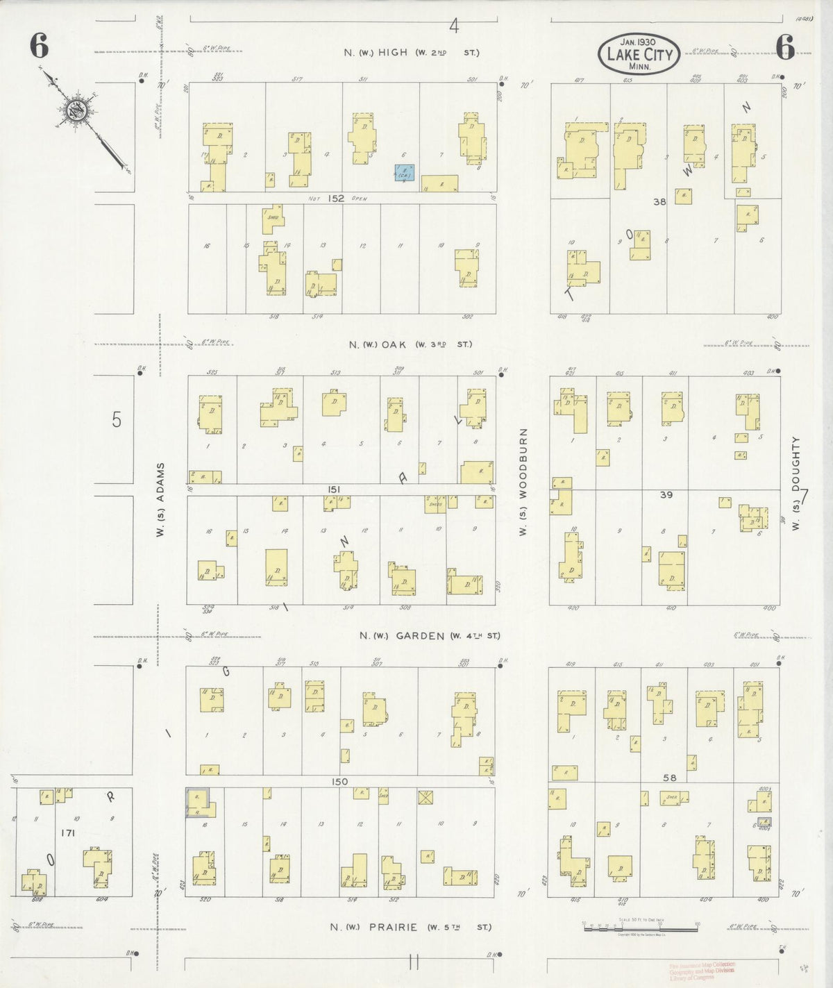 Sanborn Fire Insurance Map from Lake City, Wabasha County, Minnesota (1930), Sheet #0006 - Historic Sanborn Fire Insurance Map Print, vintage old map wall art, antique decor, genealogy gift, Minnesota Minnesota map