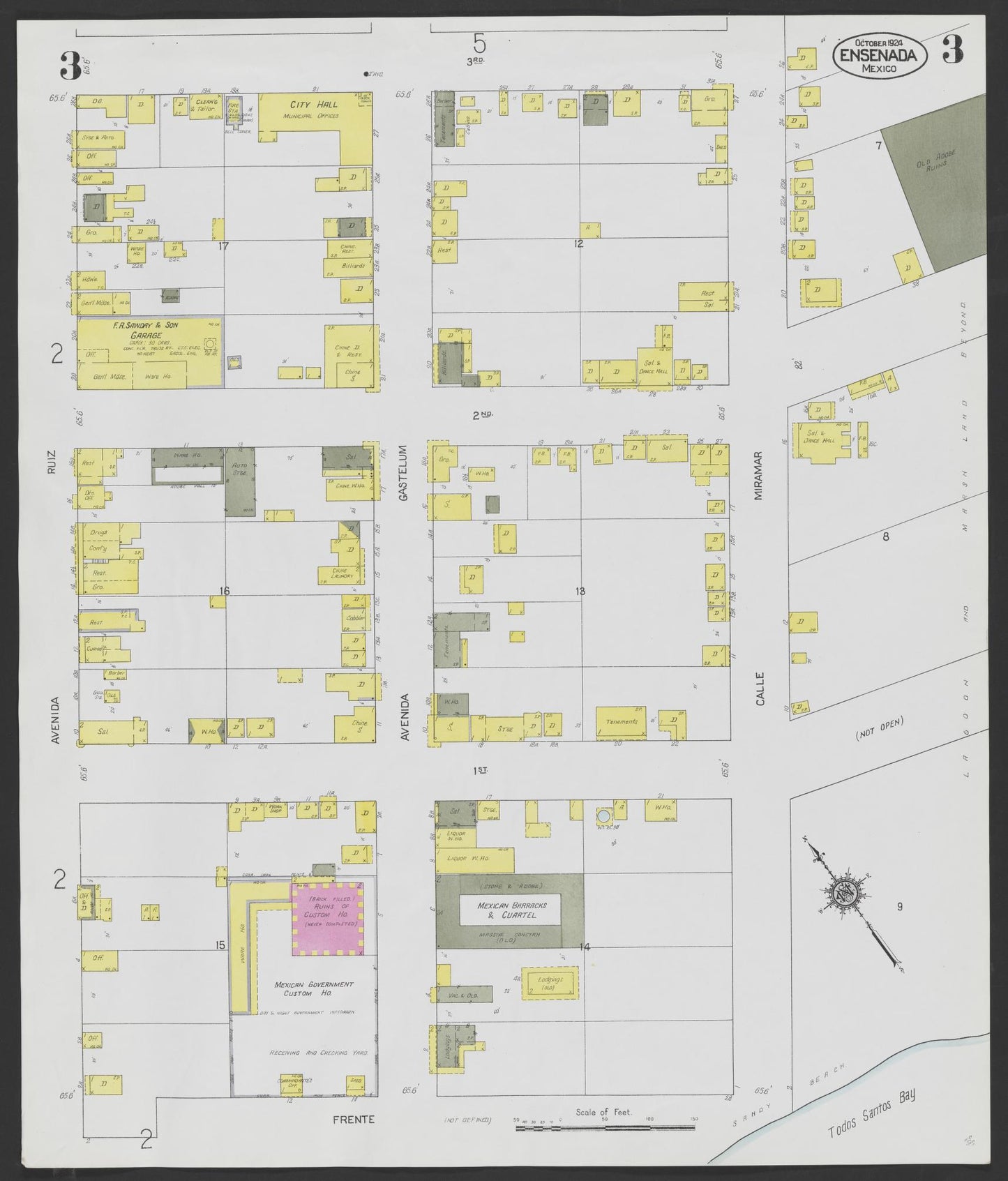 Sanborn Fire Insurance Map from Ensenada, Baja California (Mexico) (1924), Sheet #0003 - Complete Map Set gallery image, historic Sanborn map, vintage wall art, California California