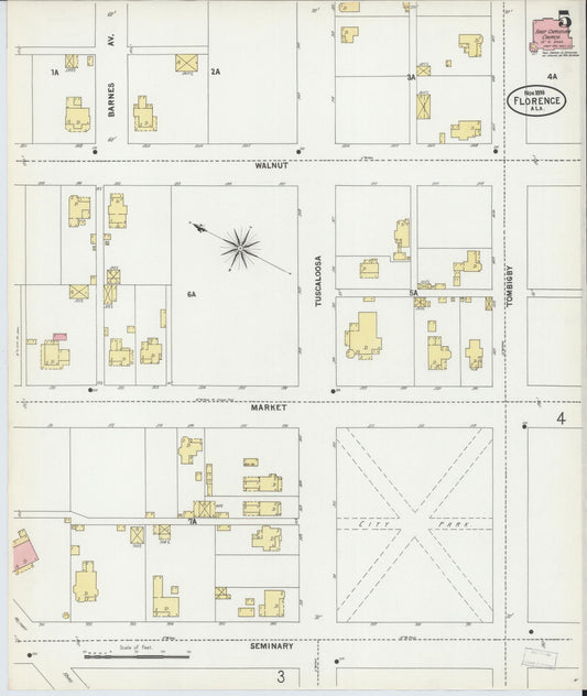 Sanborn Fire Insurance Map from Florence, Lauderdale County, Alabama (1899), Sheet #0005 - Historic Sanborn Fire Insurance Map Print, vintage old map wall art, antique decor, genealogy gift, Alabama Alabama map