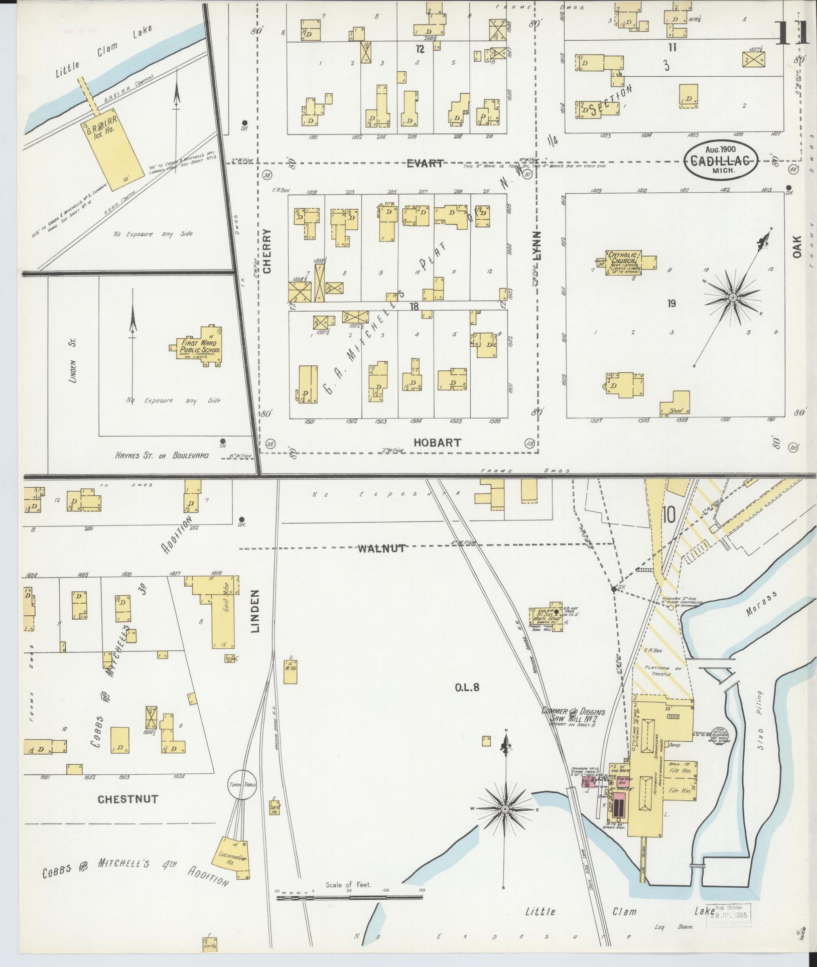 Sanborn Fire Insurance Map from Cadillac, Wexford County, Michigan (1900), Sheet #0011 - Historic Sanborn Fire Insurance Map Print, vintage old map wall art, antique decor, genealogy gift, Michigan Michigan map