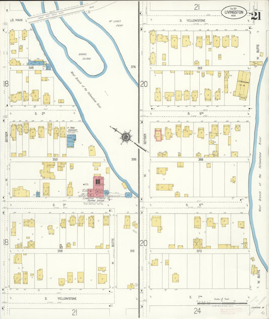 Sanborn Fire Insurance Map from Livingston, Park County, Montana (1921), Sheet #0021 - Historic Sanborn Fire Insurance Map Print, vintage old map wall art, antique decor, genealogy gift, Montana Montana map