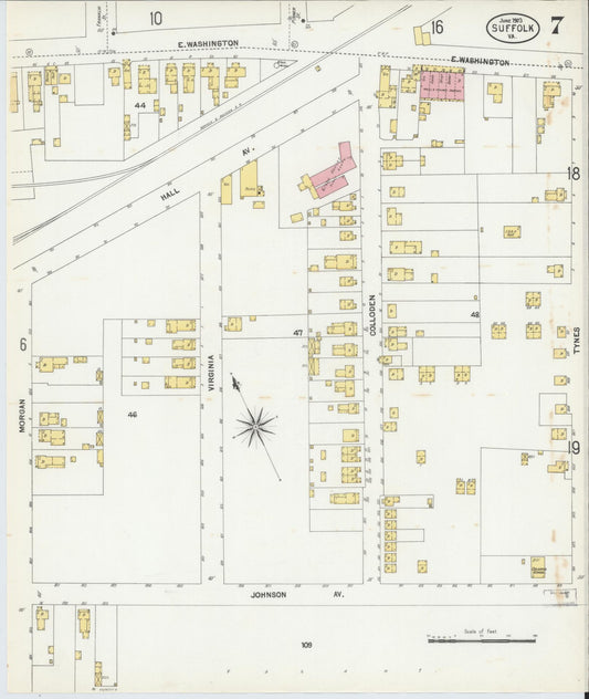 Sanborn Fire Insurance Map from Suffolk, Independent Cities, Virginia (1903), Sheet #0007 - Historic Sanborn Fire Insurance Map Print, vintage old map wall art, antique decor, genealogy gift, Virginia Virginia map