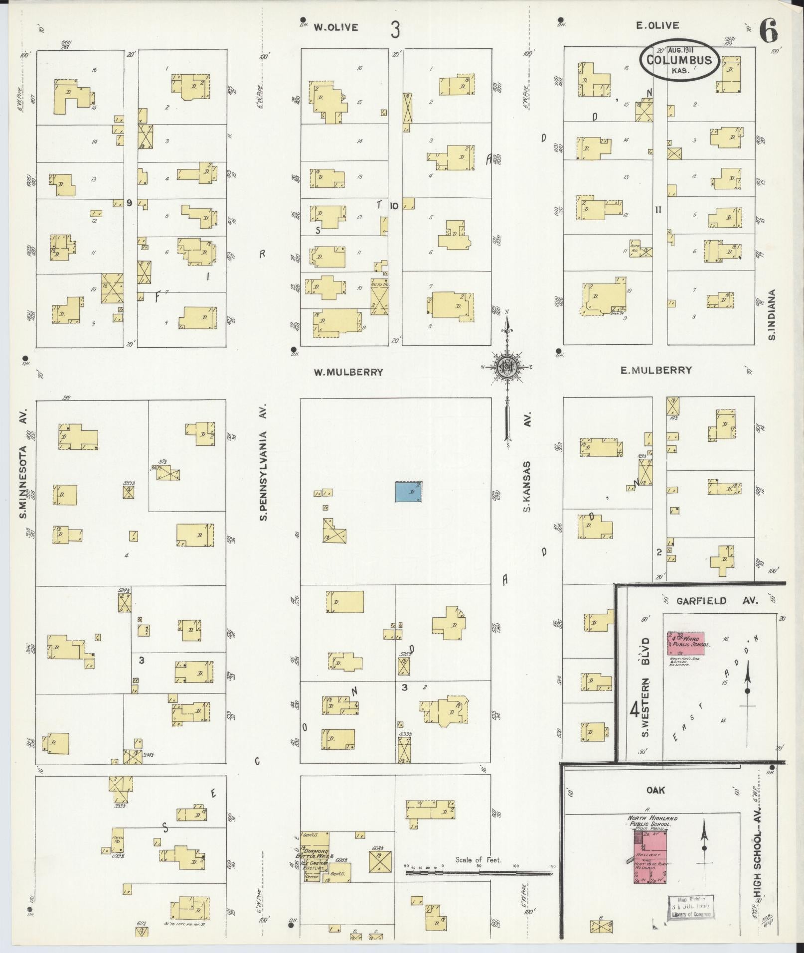 Sanborn Fire Insurance Map from Columbus, Cherokee County, Kansas (1911), Sheet #0006 - Historic Sanborn Fire Insurance Map Print, vintage old map wall art, antique decor, genealogy gift, Kansas Kansas map