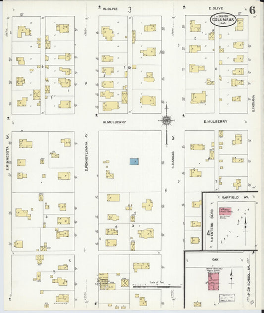 Sanborn Fire Insurance Map from Columbus, Cherokee County, Kansas (1911), Sheet #0006 - Historic Sanborn Fire Insurance Map Print, vintage old map wall art, antique decor, genealogy gift, Kansas Kansas map