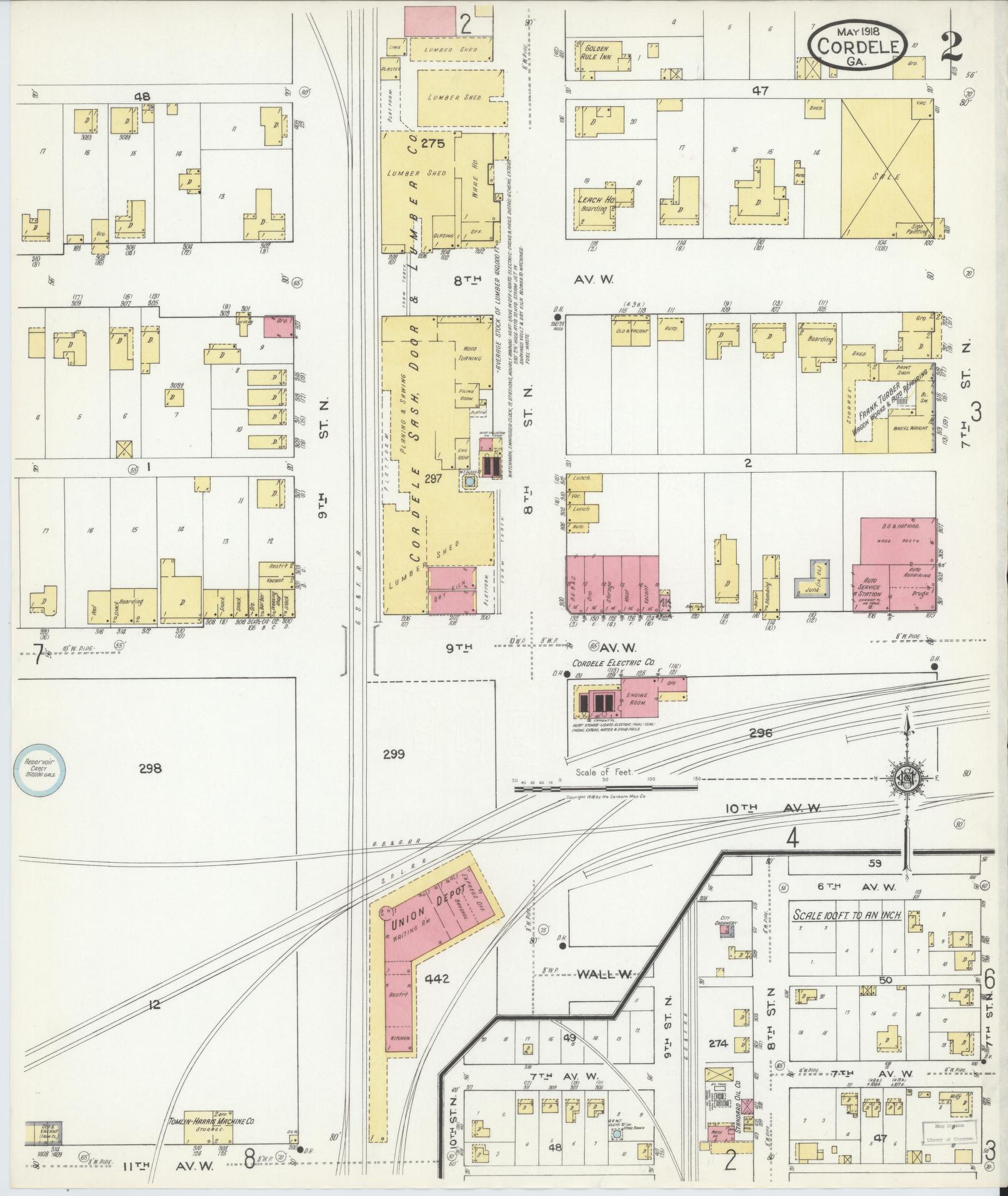 Sanborn Fire Insurance Map from Cordele, Crisp County, Georgia (1918), Sheet #0002 - Complete Map Set gallery image, historic Sanborn map, vintage wall art, Georgia Georgia