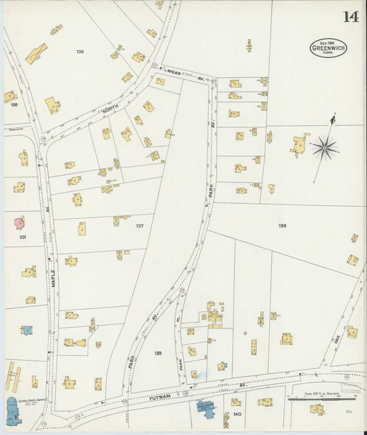Sanborn Fire Insurance Map from Greenwich, Fairfield County, Connecticut (1906), Sheet #0014 - Historic Sanborn Fire Insurance Map Print, vintage old map wall art, antique decor, genealogy gift, Connecticut Connecticut map