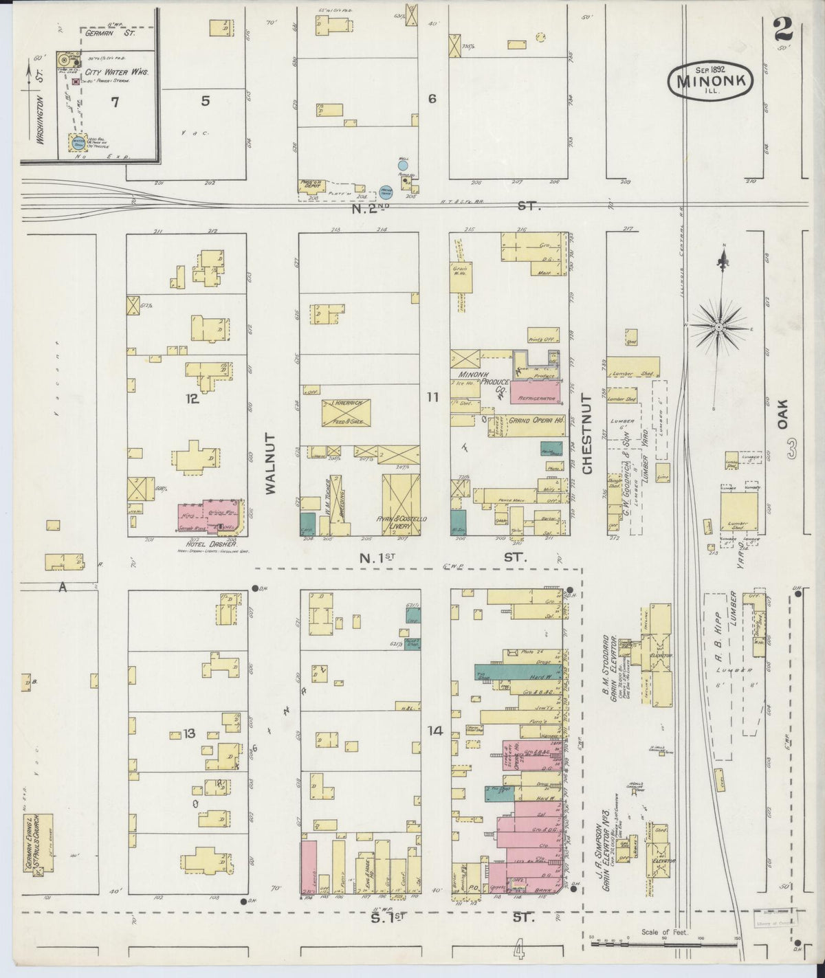 Sanborn Fire Insurance Map from Minonk, Woodford County, Illinois (1892), Sheet #0002 - Historic Sanborn Fire Insurance Map Print, vintage old map wall art, antique decor, genealogy gift, Illinois Illinois map