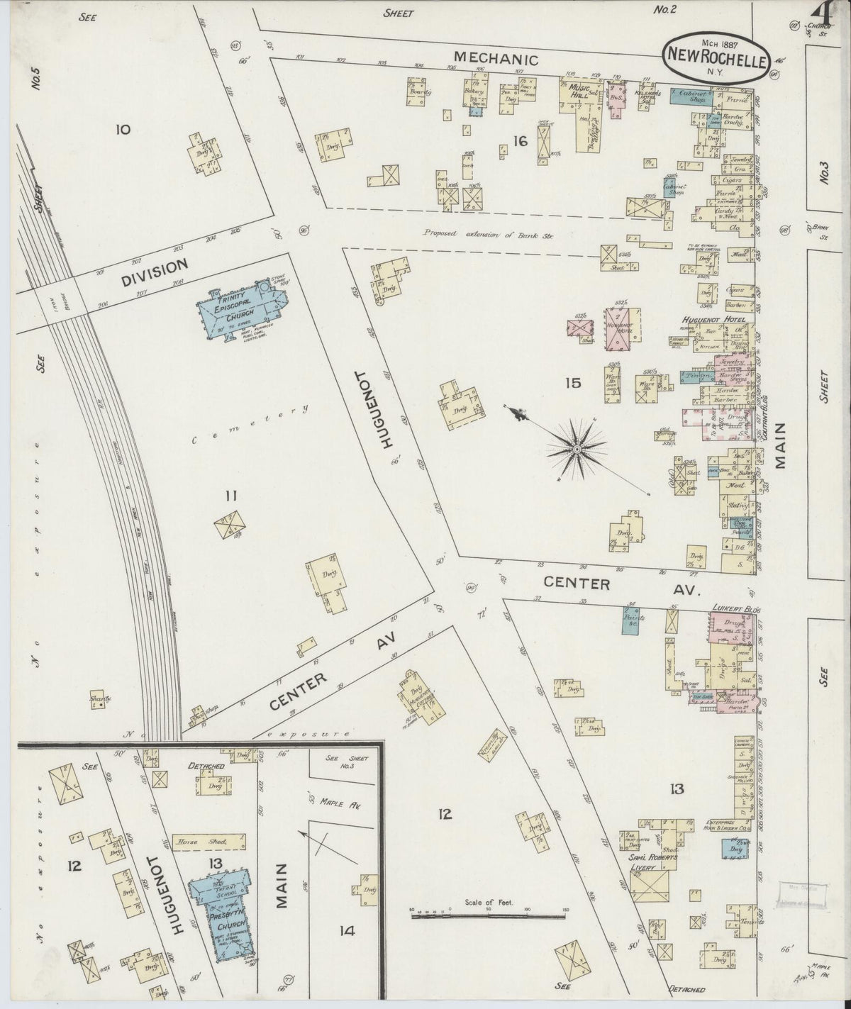 Sanborn Fire Insurance Map from New Rochelle, Westchester County, New York (1887), Sheet #0004 - Complete Map Set gallery image, historic Sanborn map, vintage wall art, New York New York