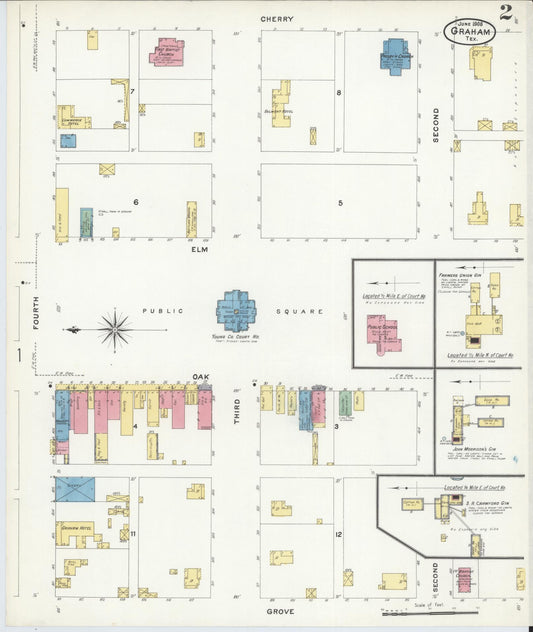 Sanborn Fire Insurance Map from Graham, Young County, Texas (1908), Sheet #0002 - Historic Sanborn Fire Insurance Map Print, vintage old map wall art, antique decor, genealogy gift, Texas Texas map