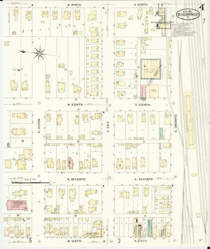 Sanborn Fire Insurance Map from Missouri Valley, Harrison County, Iowa (1908), Sheet #0004 - Historic Sanborn Fire Insurance Map Print, vintage old map wall art, antique decor, genealogy gift, Missouri Missouri map