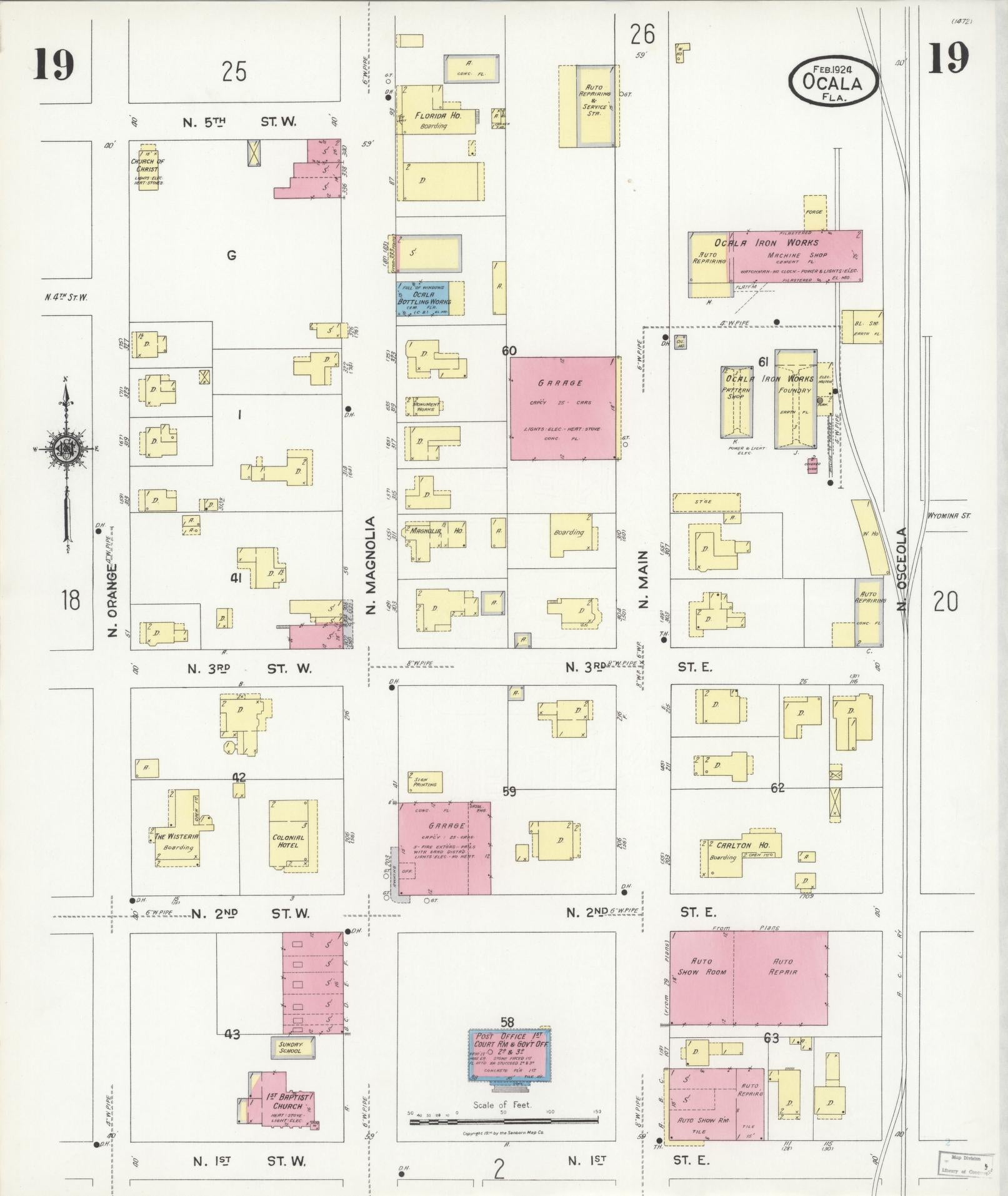 Sanborn Fire Insurance Map from Ocala, Marion County, Florida (1924), Sheet #0019 - Complete Map Set gallery image, historic Sanborn map, vintage wall art, Florida Florida