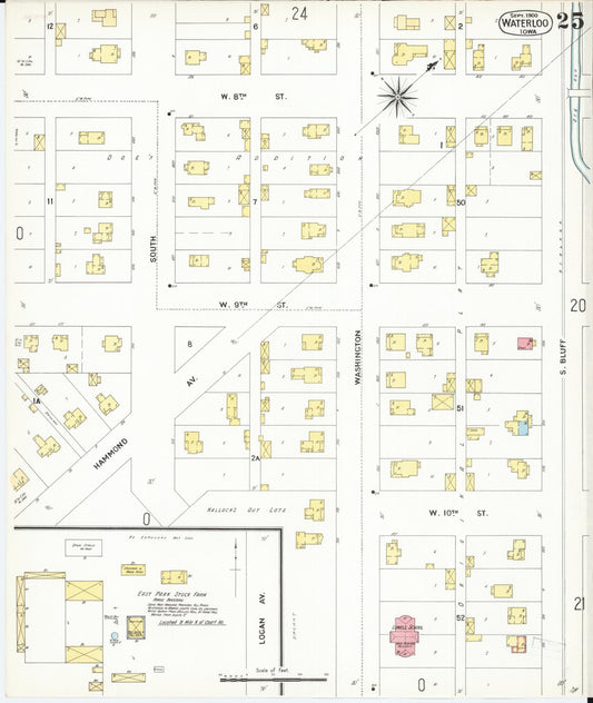 Sanborn Fire Insurance Map from Waterloo, Black Hawk County, Iowa (1900), Sheet #0025 - Historic Sanborn Fire Insurance Map Print, vintage old map wall art