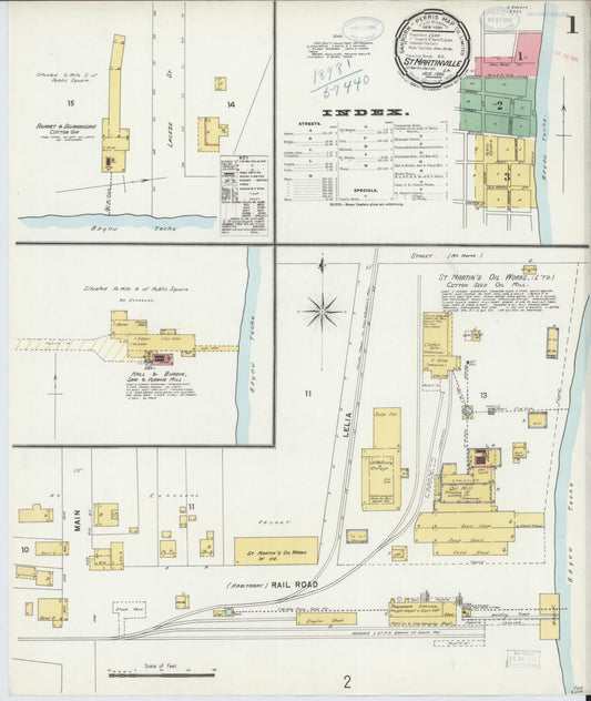 Sanborn Fire Insurance Map from Saint Martinville, Saint Martin Parish, Louisiana (1898), Sheet #0001 - Historic Sanborn Fire Insurance Map Print, vintage old map wall art, antique decor, genealogy gift, Louisiana Louisiana map
