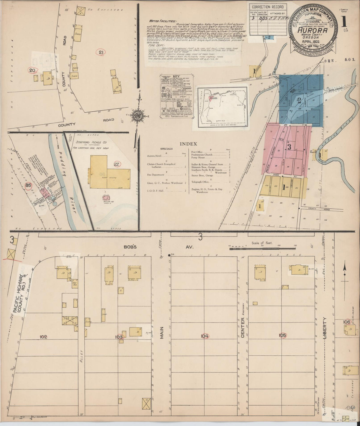 Sanborn Fire Insurance Map from Aurora, Marion County, Oregon (1933), Sheet #0001 - Historic Sanborn Fire Insurance Map Print, vintage old map wall art, antique decor, genealogy gift, Oregon Oregon map