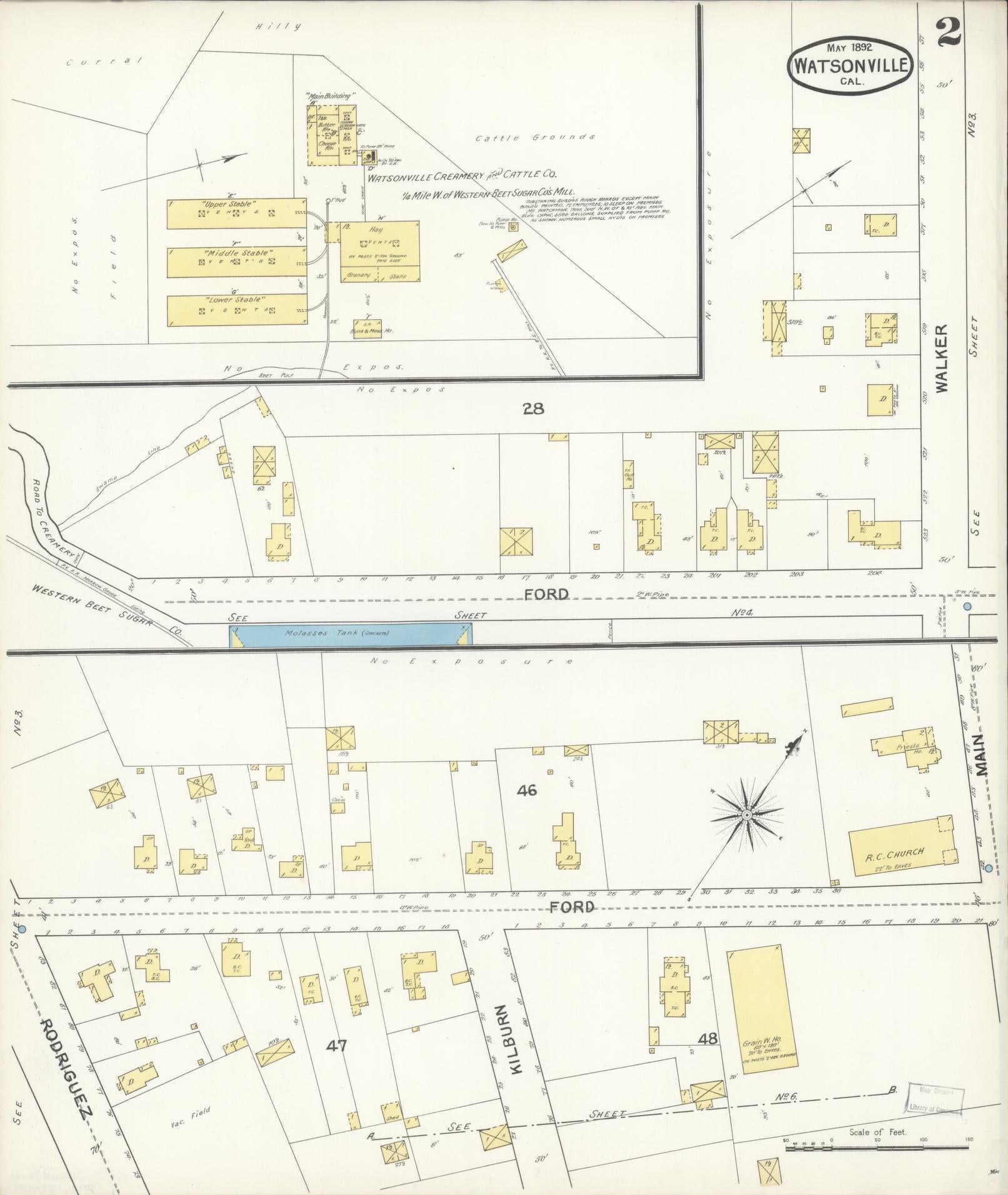 Sanborn Fire Insurance Map from Watsonville, Santa Cruz County, California (1892), Sheet #0002 - Complete Map Set gallery image, historic Sanborn map, vintage wall art, California California