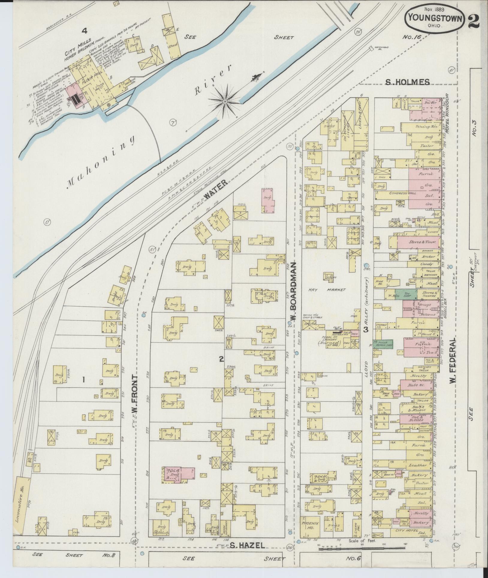 Sanborn Fire Insurance Map from Youngstown, Mahoning County, Ohio (1889), Sheet #0002 - Complete Map Set gallery image, historic Sanborn map, vintage wall art, Ohio Ohio