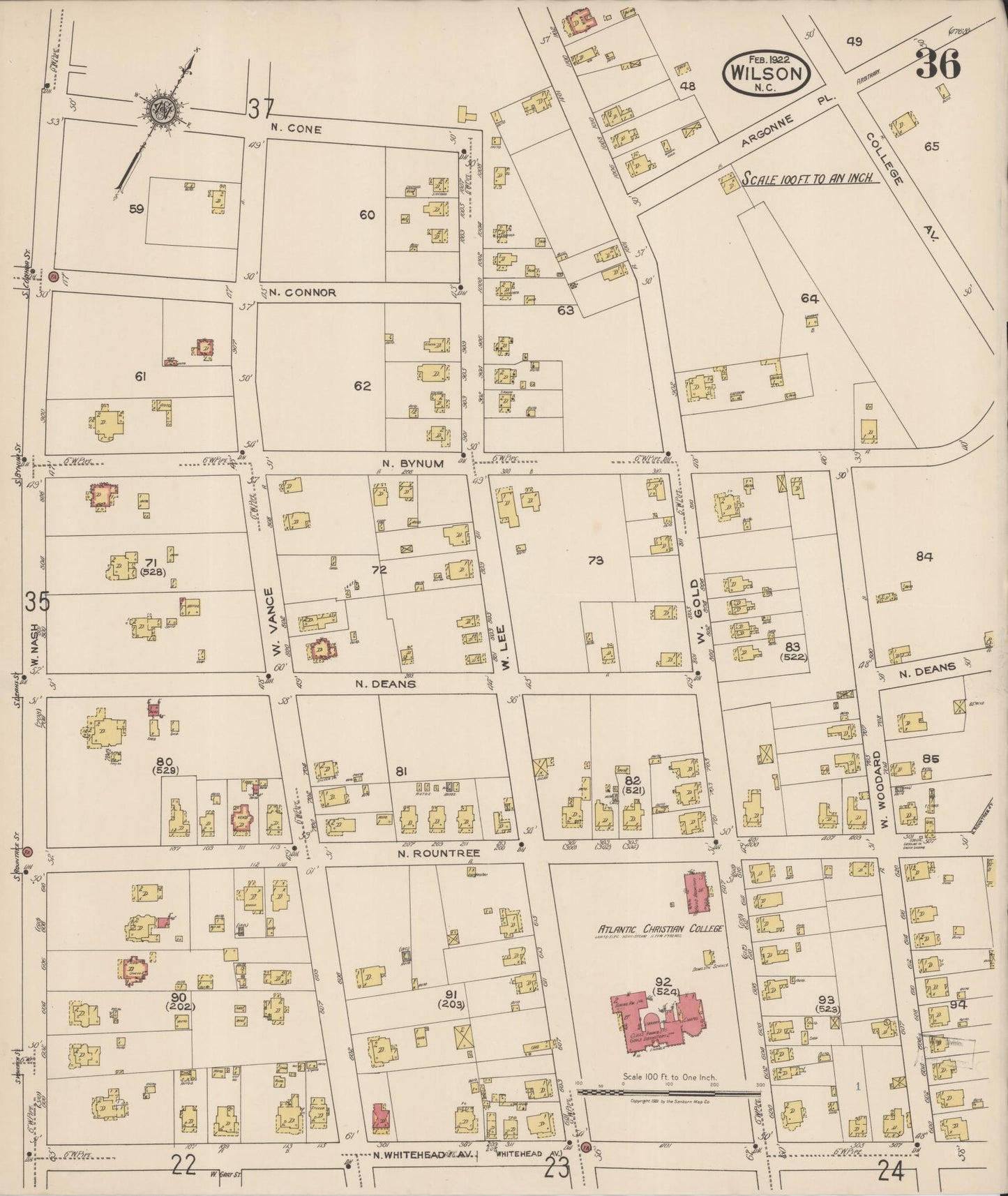 Sanborn Fire Insurance Map from Wilson, Wilson County, North Carolina (1922), Sheet #0036 - Historic Sanborn Fire Insurance Map Print, vintage old map wall art, antique decor, genealogy gift, North Carolina North Carolina map