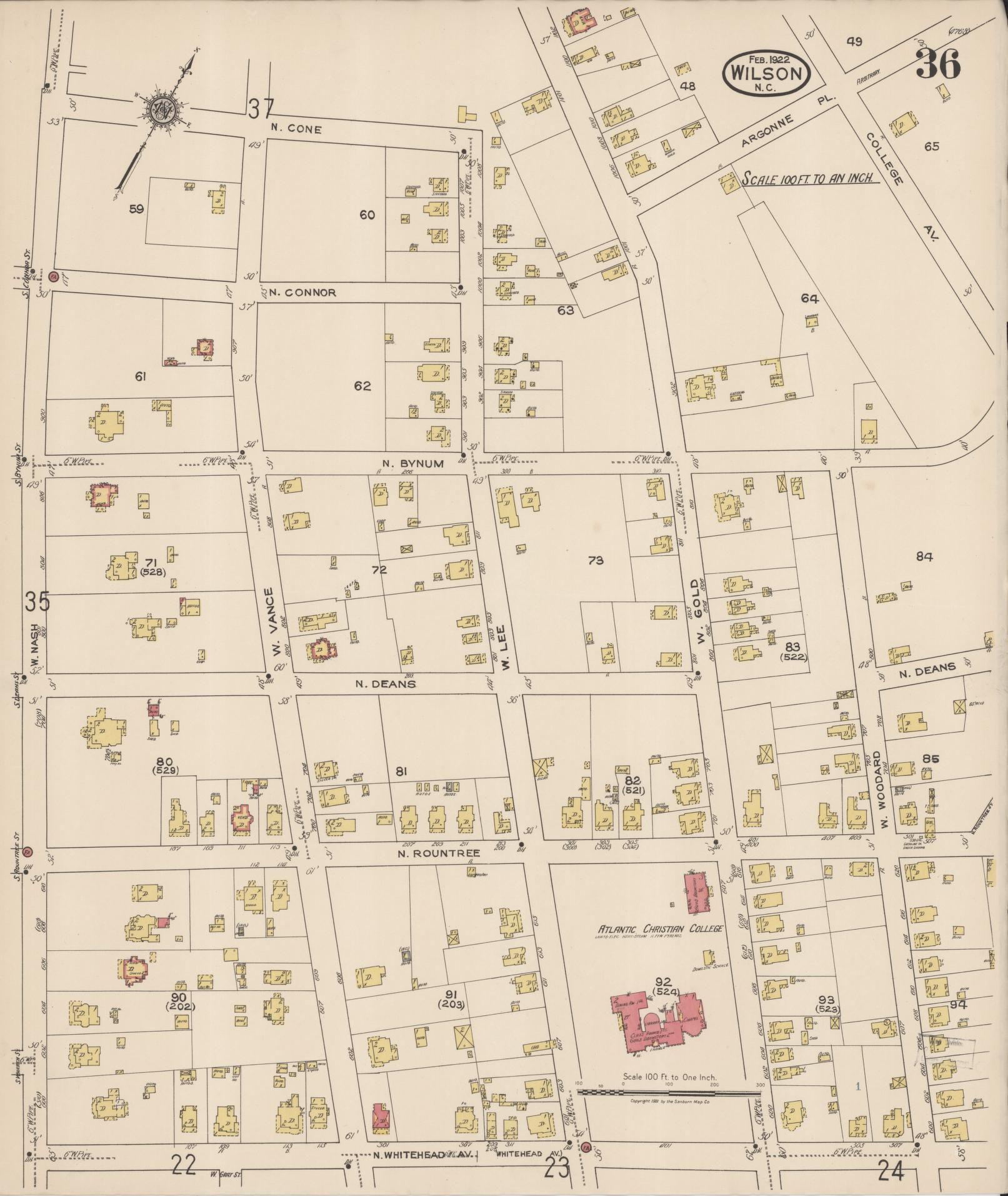 Sanborn Fire Insurance Map from Wilson, Wilson County, North Carolina (1922), Sheet #0036 - Historic Sanborn Fire Insurance Map Print, vintage old map wall art, antique decor, genealogy gift, North Carolina North Carolina map