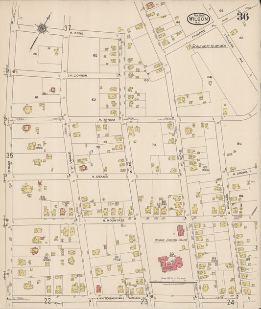 Sanborn Fire Insurance Map from Wilson, Wilson County, North Carolina (1922), Sheet #0036 - Historic Sanborn Fire Insurance Map Print, vintage old map wall art, antique decor, genealogy gift, North Carolina North Carolina map