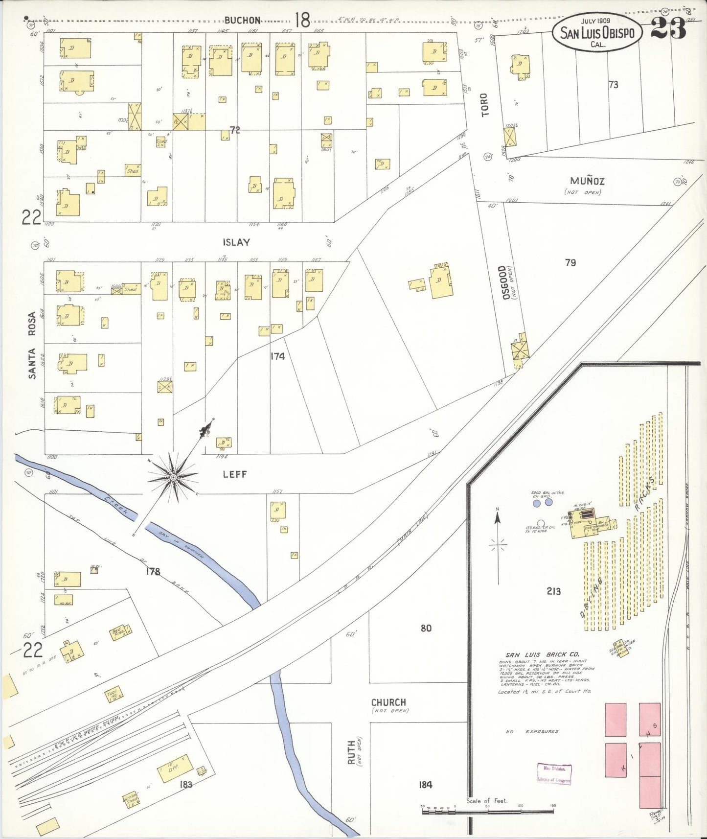 Sanborn Fire Insurance Map from San Luis Obispo, San Luis Obispo County, California (1909), Sheet #0023 - Complete Map Set gallery image, historic Sanborn map, vintage wall art, California California