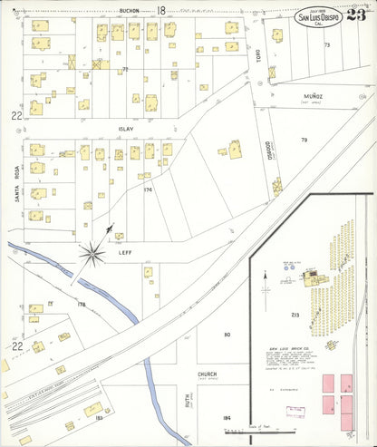 Sanborn Fire Insurance Map from San Luis Obispo, San Luis Obispo County, California (1909), Sheet #0023 - Complete Map Set gallery image, historic Sanborn map, vintage wall art, California California
