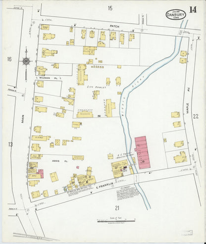 Sanborn Fire Insurance Map from Danbury, Fairfield County, Connecticut (1919), Sheet #0014 - Complete Map Set gallery image, historic Sanborn map, vintage wall art, Connecticut Connecticut