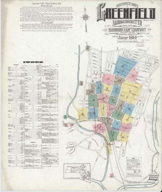 Sanborn Fire Insurance Map from Greenfield, Franklin County, Massachusetts. (1914) – Historic Sanborn Fire Insurance Map Print
