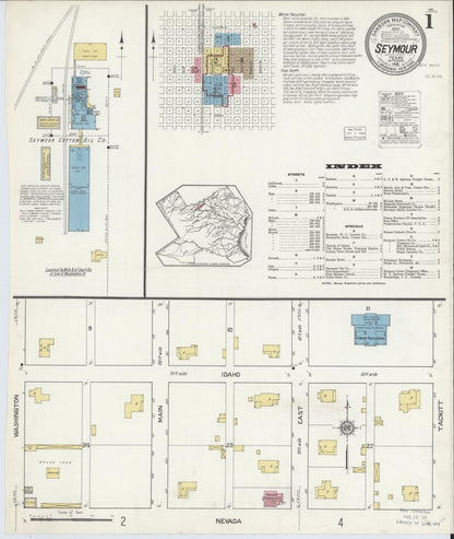 Sanborn Fire Insurance Map from Seymour, Baylor County, Texas (1916), Sheet #0001 - Historic Sanborn Fire Insurance Map Print, vintage old map wall art, antique decor, genealogy gift, Texas Texas map