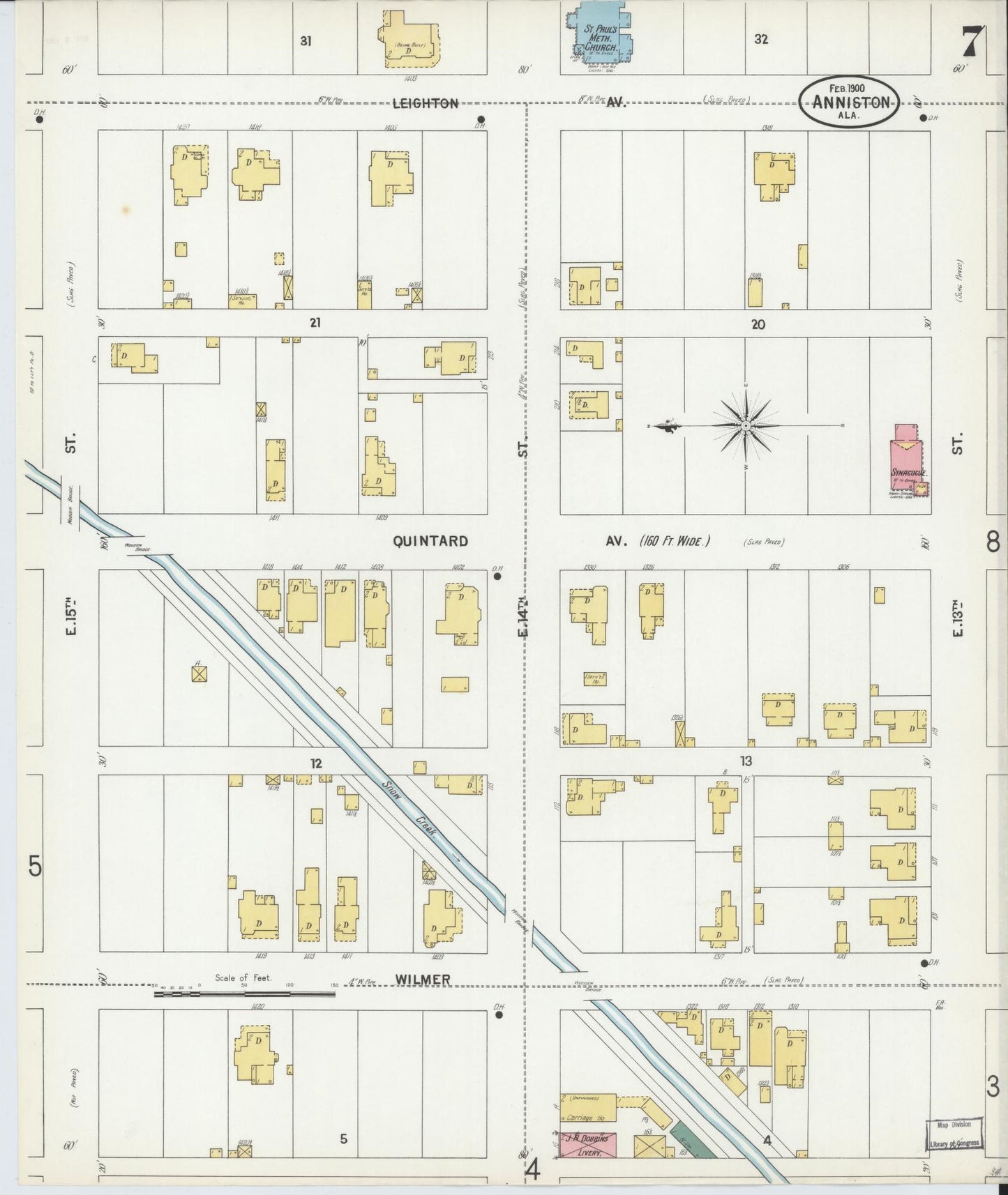 Sanborn Fire Insurance Map from Anniston, Calhoun County, Alabama (1900), Sheet #0007 - Complete Map Set gallery image, historic Sanborn map, vintage wall art, Alabama Alabama