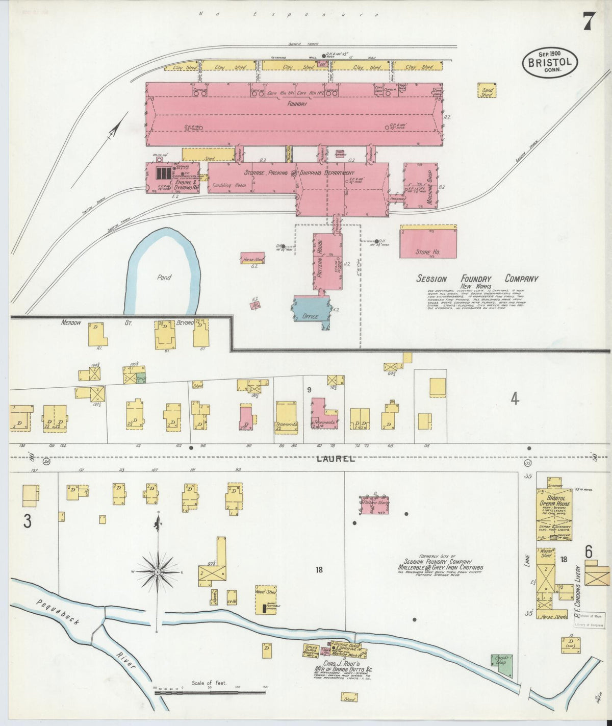 Sanborn Fire Insurance Map from Bristol, Hartford County, Connecticut (1900), Sheet #0007 - Historic Sanborn Fire Insurance Map Print, vintage old map wall art, antique decor, genealogy gift, Connecticut Connecticut map
