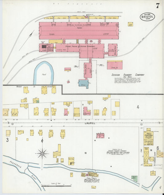 Sanborn Fire Insurance Map from Bristol, Hartford County, Connecticut (1900), Sheet #0007 - Historic Sanborn Fire Insurance Map Print, vintage old map wall art, antique decor, genealogy gift, Connecticut Connecticut map