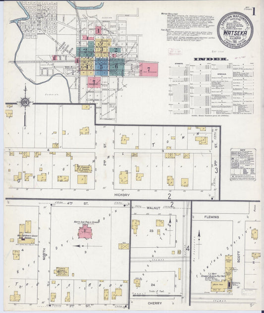 Sanborn Fire Insurance Map from Watseka, Iroquois County, Illinois (1911), Sheet #0001 - Historic Sanborn Fire Insurance Map Print, vintage old map wall art, antique decor, genealogy gift, Illinois Illinois map