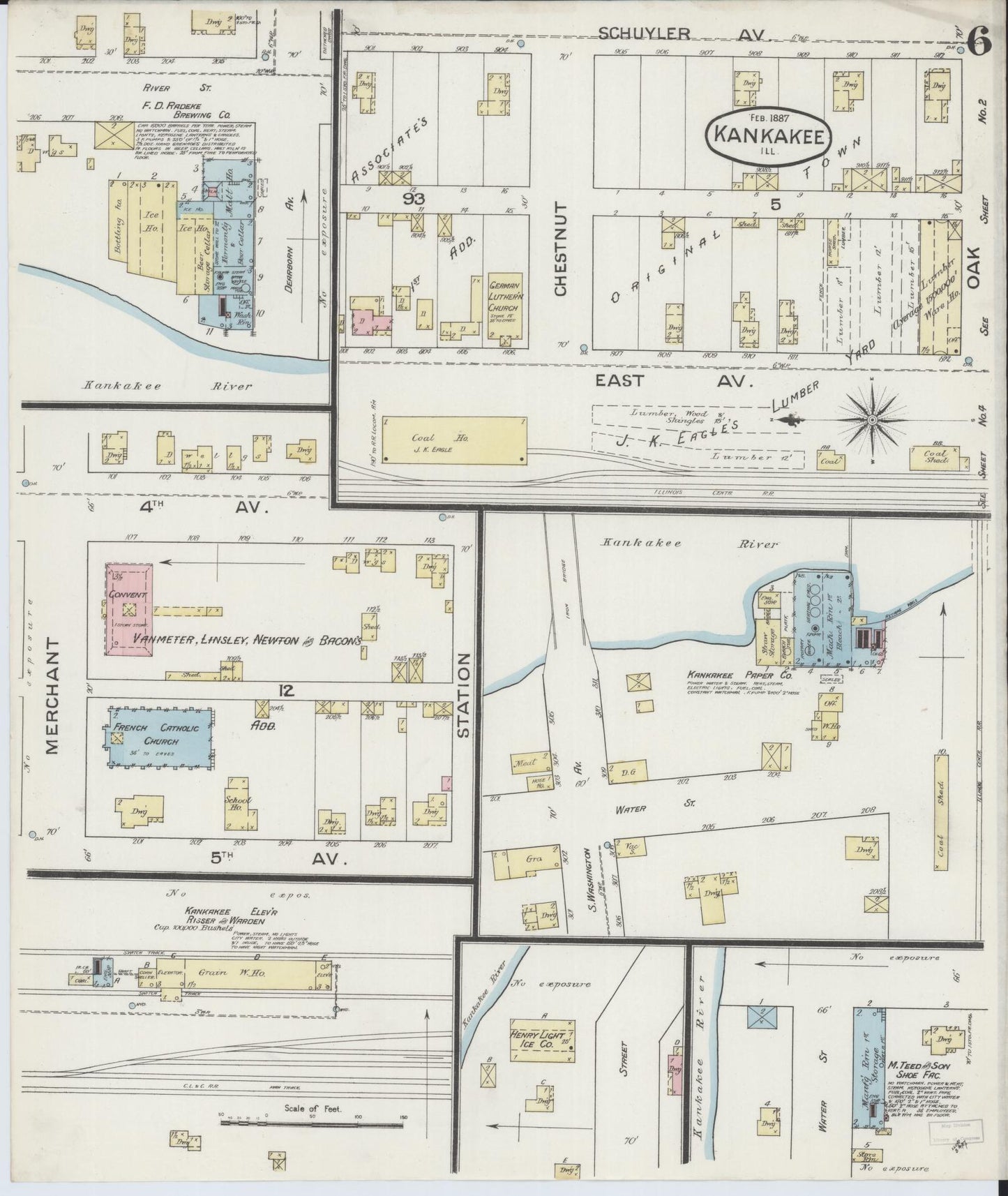 Sanborn Fire Insurance Map from Kankakee, Kankakee County, Illinois (1887), Sheet #0006 - Complete Map Set gallery image, historic Sanborn map, vintage wall art, Illinois Illinois