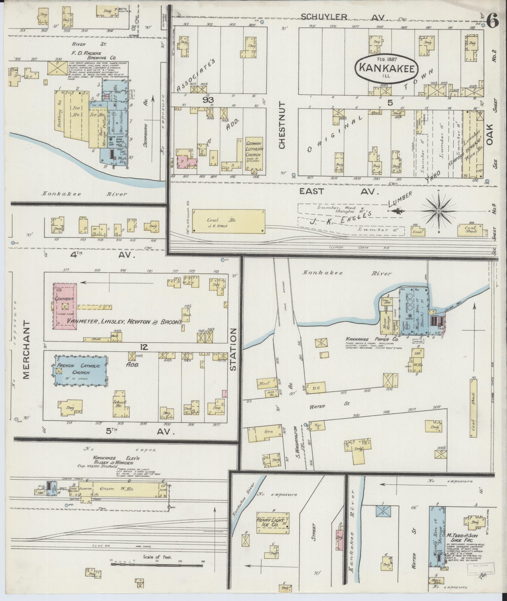 Sanborn Fire Insurance Map from Kankakee, Kankakee County, Illinois (1887), Sheet #0006 - Complete Map Set gallery image, historic Sanborn map, vintage wall art, Illinois Illinois