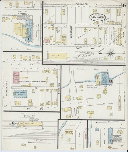 Sanborn Fire Insurance Map from Kankakee, Kankakee County, Illinois (1887), Sheet #0006 - Complete Map Set gallery image, historic Sanborn map, vintage wall art, Illinois Illinois