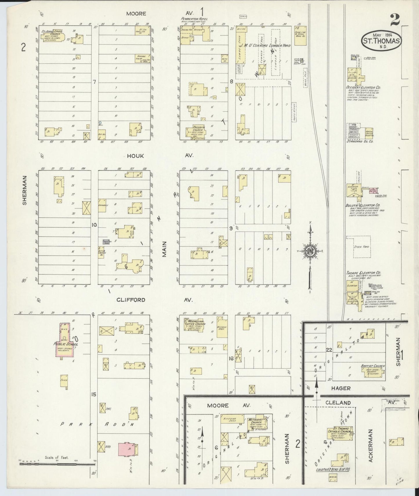 Sanborn Fire Insurance Map from Saint Thomas, Pembina County, North Dakota (1914), Sheet #0002 - Complete Map Set gallery image, historic Sanborn map, vintage wall art, North Dakota North Dakota