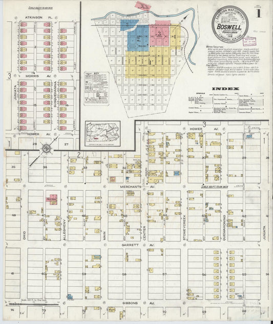 Sanborn Fire Insurance Map from Boswell, Somerset County, Pennsylvania (1916), Sheet #0001 - Historic Sanborn Fire Insurance Map Print, vintage old map wall art, antique decor, genealogy gift, Pennsylvania Pennsylvania map