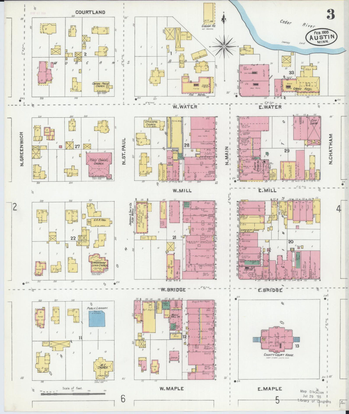 Sanborn Fire Insurance Map from Austin, Mower County, Minnesota (1905), Sheet #0003 - Complete Map Set gallery image, historic Sanborn map, vintage wall art, Minnesota Minnesota