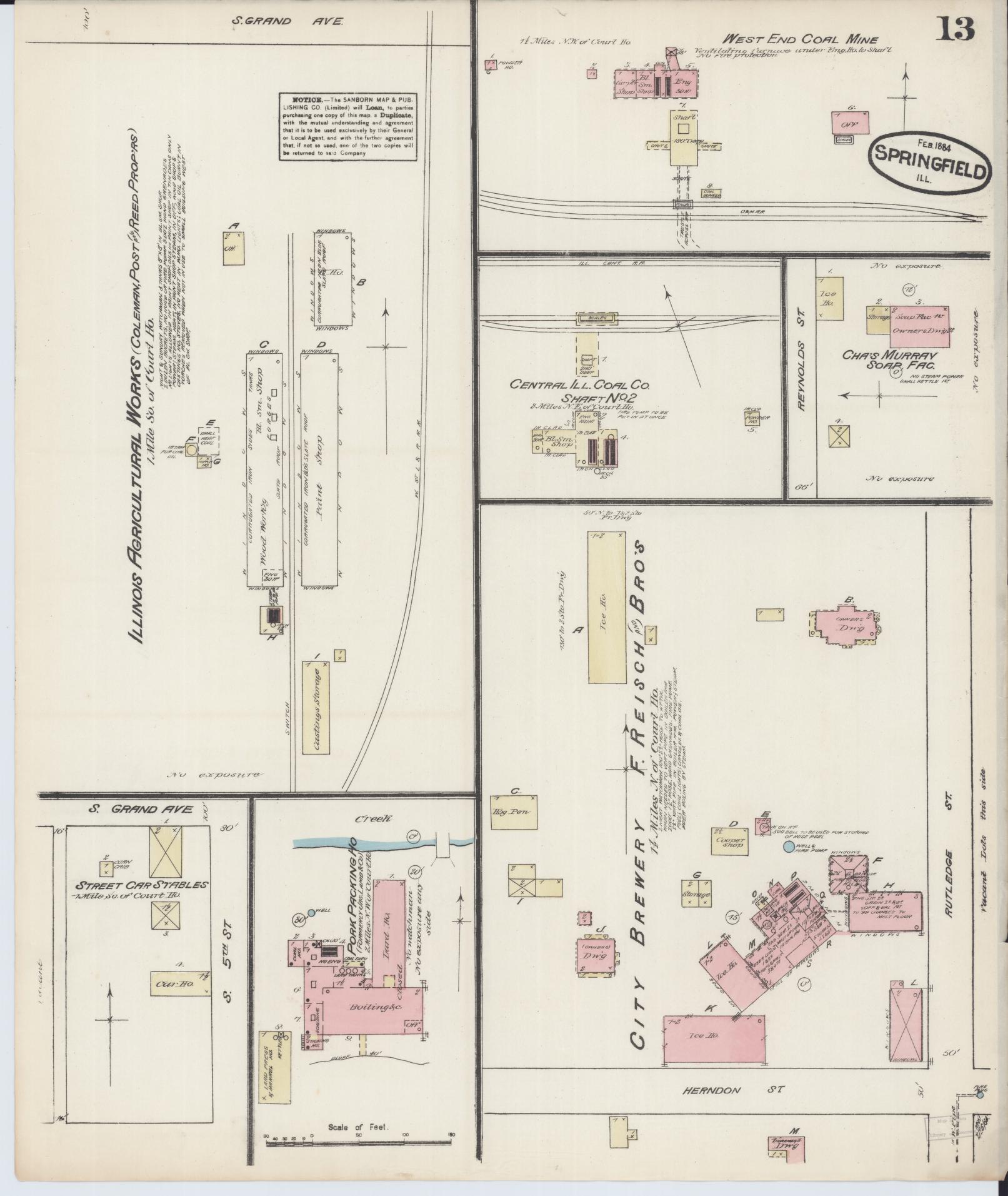 Sanborn Fire Insurance Map from Springfield, Sangamon County, Illinois (1884), Sheet #0013 - Complete Map Set gallery image, historic Sanborn map, vintage wall art, Illinois Illinois