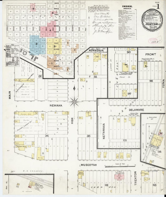 Sanborn Fire Insurance Map from Horton, Brown County, Kansas (1889), Sheet #0001 - Complete Map Set gallery image, historic Sanborn map, vintage wall art, Kansas Kansas