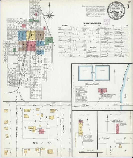 Sanborn Fire Insurance Map from Chanute, Neosho County, Kansas (1902), Sheet #0001 - Historic Sanborn Fire Insurance Map Print, vintage old map wall art, antique decor, genealogy gift, Kansas Kansas map