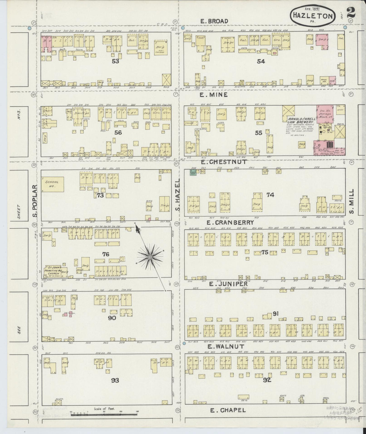 Sanborn Fire Insurance Map from Hazleton, Luzerne County, Pennsylvania (1891), Sheet #0002 - Historic Sanborn Fire Insurance Map Print, vintage old map wall art, antique decor, genealogy gift, Pennsylvania Pennsylvania map