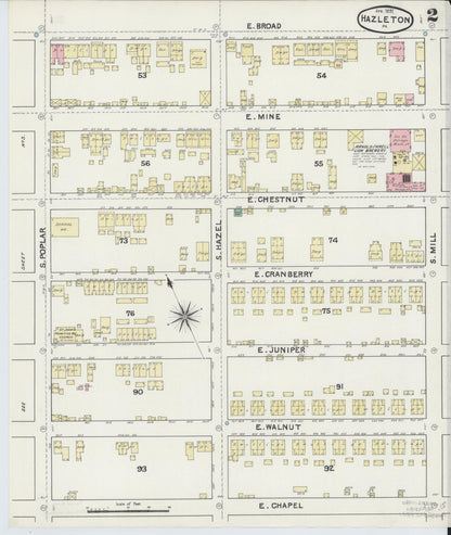 Sanborn Fire Insurance Map from Hazleton, Luzerne County, Pennsylvania (1891), Sheet #0002 - Historic Sanborn Fire Insurance Map Print, vintage old map wall art, antique decor, genealogy gift, Pennsylvania Pennsylvania map