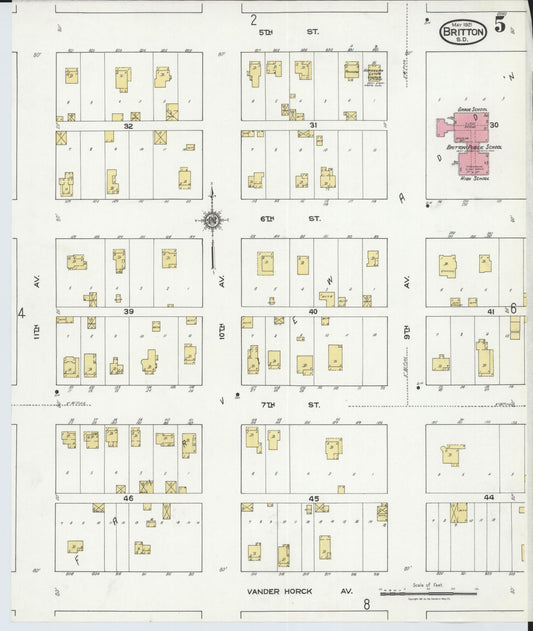 Sanborn Fire Insurance Map from Britton, Marshall County, South Dakota (1921), Sheet #0005 - Historic Sanborn Fire Insurance Map Print, vintage old map wall art, antique decor, genealogy gift, South Dakota South Dakota map