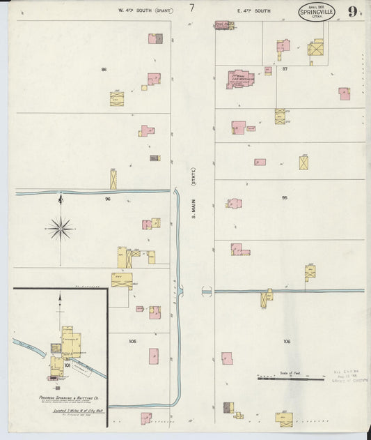 Sanborn Fire Insurance Map from Springville, Utah County, Utah (1908), Sheet #0009 - Historic Sanborn Fire Insurance Map Print, vintage old map wall art, antique decor, genealogy gift, Springville Utah map