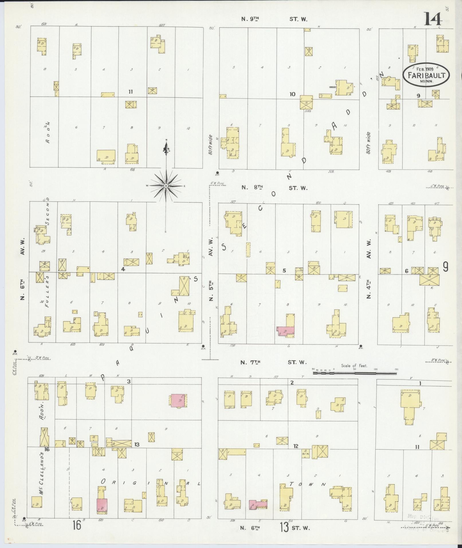 Sanborn Fire Insurance Map from Faribault, Rice County, Minnesota (1909), Sheet #0014 - Complete Map Set gallery image, historic Sanborn map, vintage wall art, Minnesota Minnesota