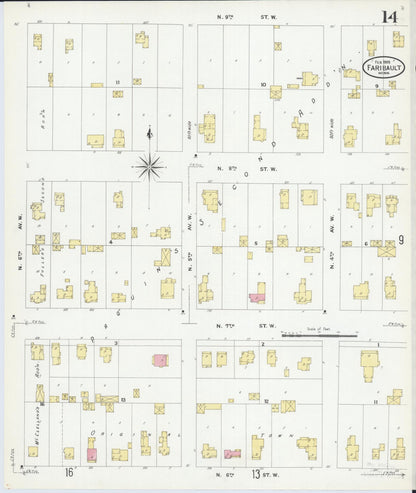 Sanborn Fire Insurance Map from Faribault, Rice County, Minnesota (1909), Sheet #0014 - Complete Map Set gallery image, historic Sanborn map, vintage wall art, Minnesota Minnesota
