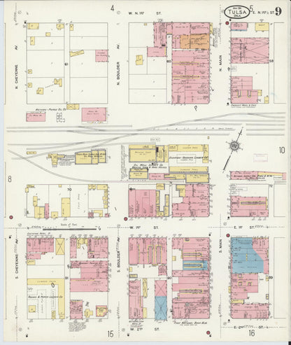 Sanborn Fire Insurance Map from Tulsa, Tulsa County, Oklahoma (1911), Sheet #0009 - Complete Map Set gallery image, historic Sanborn map, vintage wall art, Oklahoma Oklahoma
